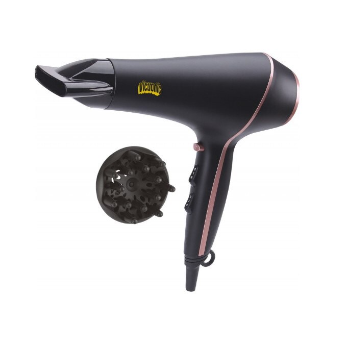 Uscator de par Victronic Profesional , Concentrator , Putere de 1800 W , Buton Putere Turbo , Maner Anti-Alunecare , Functia de Aer rece , Design modern , Culoare negru